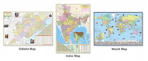 Odisha Map, India Map and World Map. All Map Size : 100x70 cm (40"x28" inch). With Important Fact and Figure. Ideal Map For Aspirant of UPSC , PCS , SSC , RAILWAY Exam and Other Competitive Exam. Updated Map