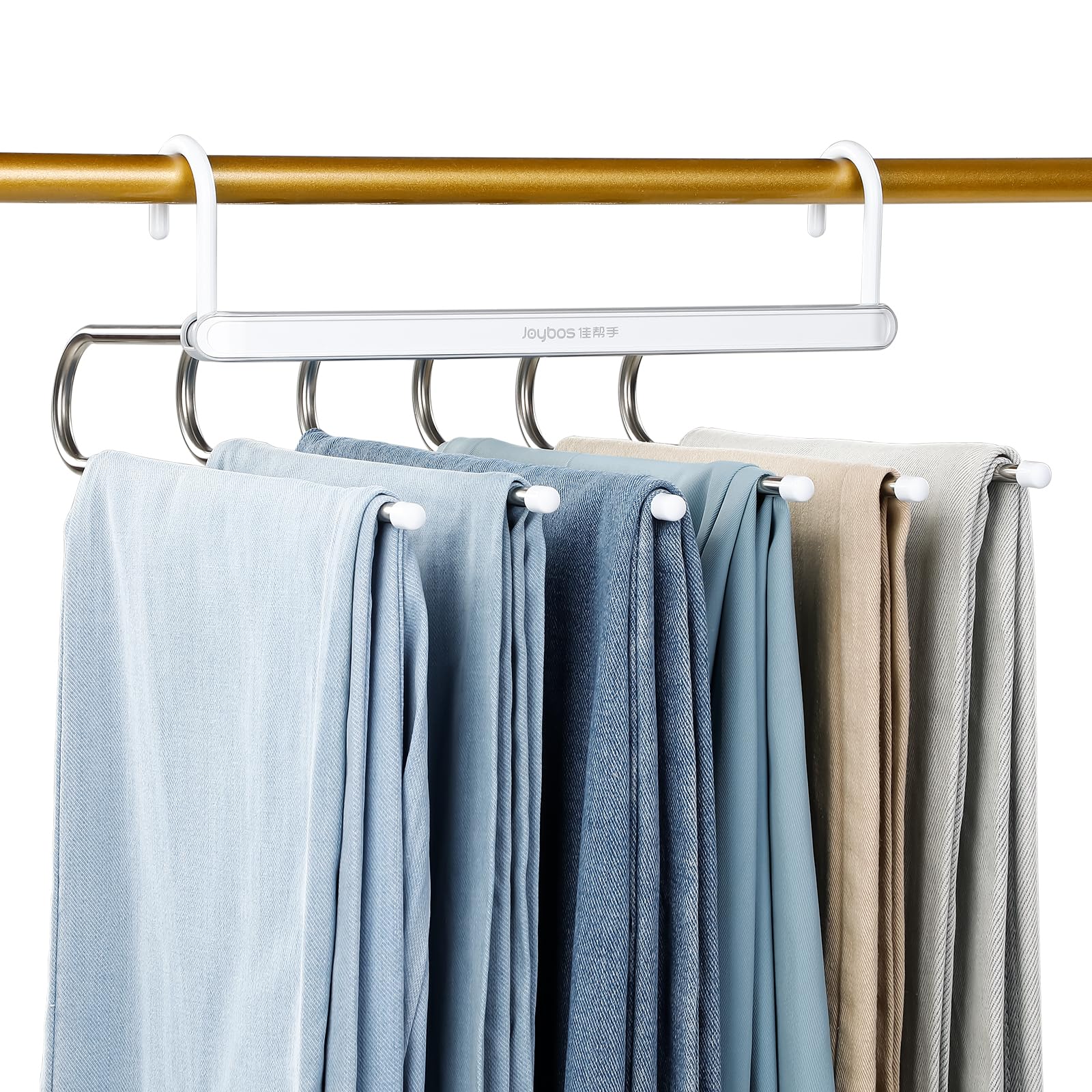 MOPUP Hosenständer, platzsparend, 1er-Pack 6-in-1-Hosenständer aus Edelstahl, multifunktionaler, Rutschfester, magischer Hosenständer für Hosen, Schals, Jeans, Kleidung, Handtücher (weiß)