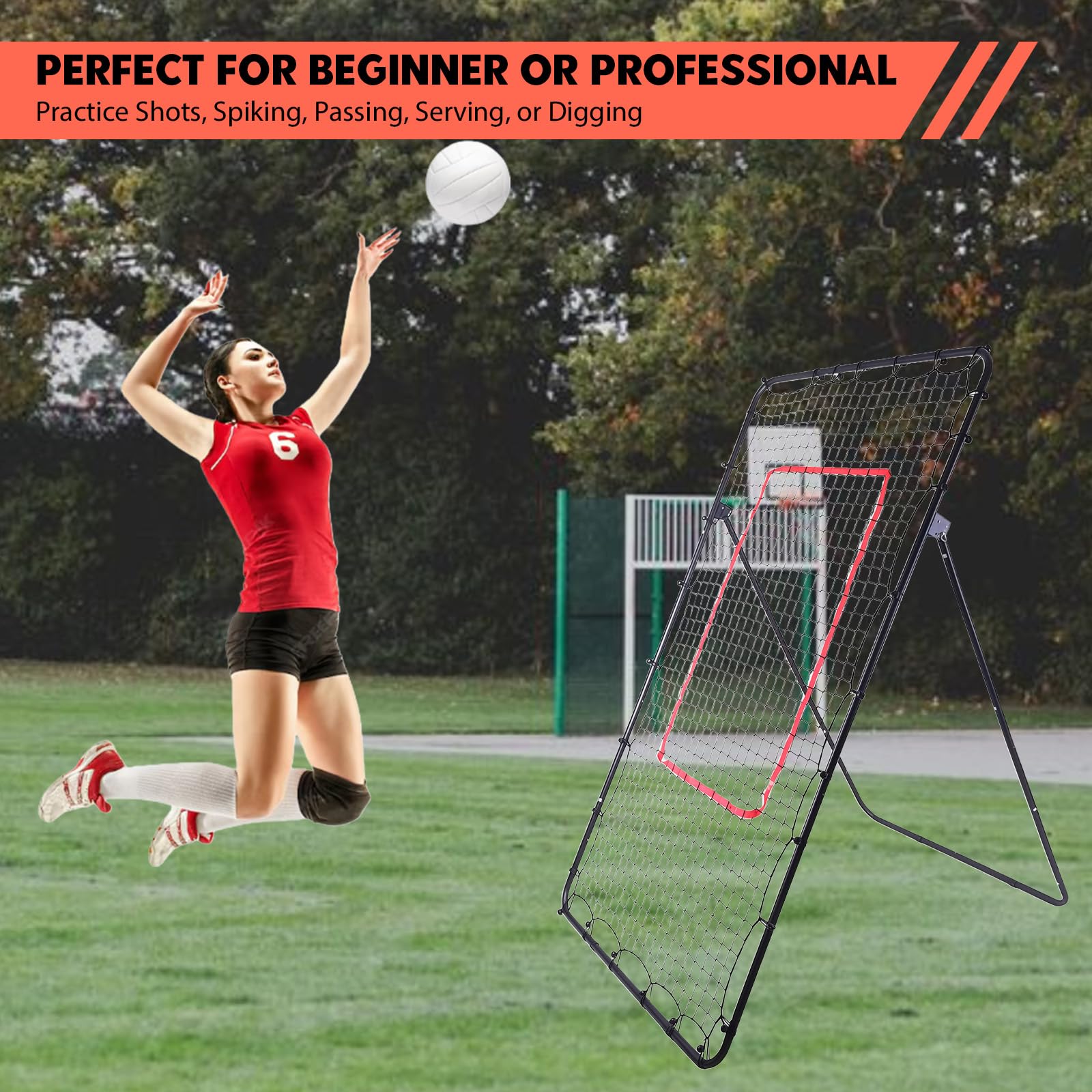 Rebounder siatka do siatkówki ze strefą uderzeniową 2,2 x 1,2 m, regulowana siatka do siatkówki 45°/60°/75°/85°, wielofunkcyjny sprzęt treningowy dla dzieci i dorosłych, idealna do softballa, piłki