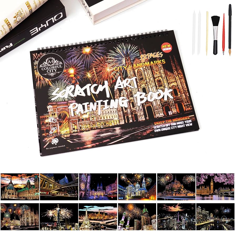 Scratch Art Book for Adults - 12PCS Scratch Painting Foil Art for