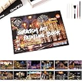 Scratch Art Book for Adults - 12PCS Scratch Painting Foil Art for Adults Scratch City Series Books Foil Engraving Scratch Art Adult Set with 6 Tools