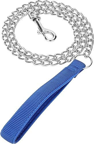 Cadena de metal resistente para perro, correa para perro a prueba de mordidas con mango suave para mascotas de tamaño grande de más de 50 libras (4