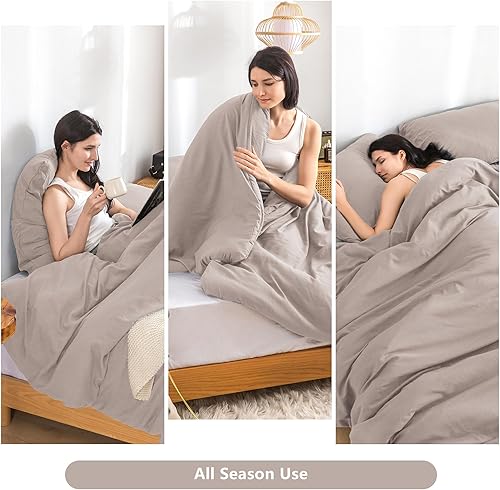Miniatura 7 de Juego de edredón ultrasuave y acogedor tamaño King, sólido y ligero para todas las estaciones, cálido y esponjoso de microfibra de algodón lavado, 1