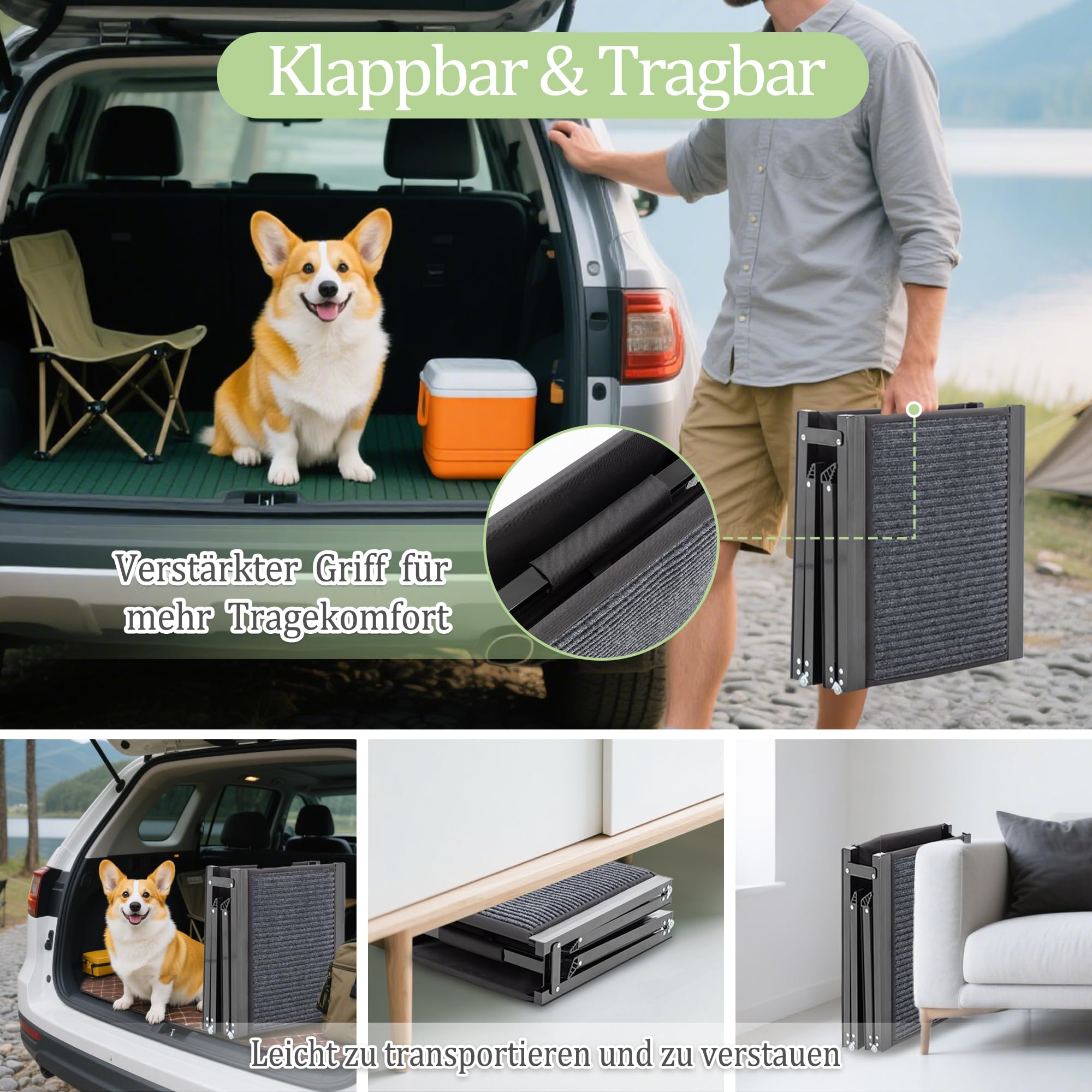 Thanaddo Hunderampe Auto Klappbar, Extra Lange Hunderampe mit Rutschfester Teppich für Große Hunde bis 110 KG, Innenbereich verfügbar, Hundetreppe Outdoor für Autos SUV, LKW