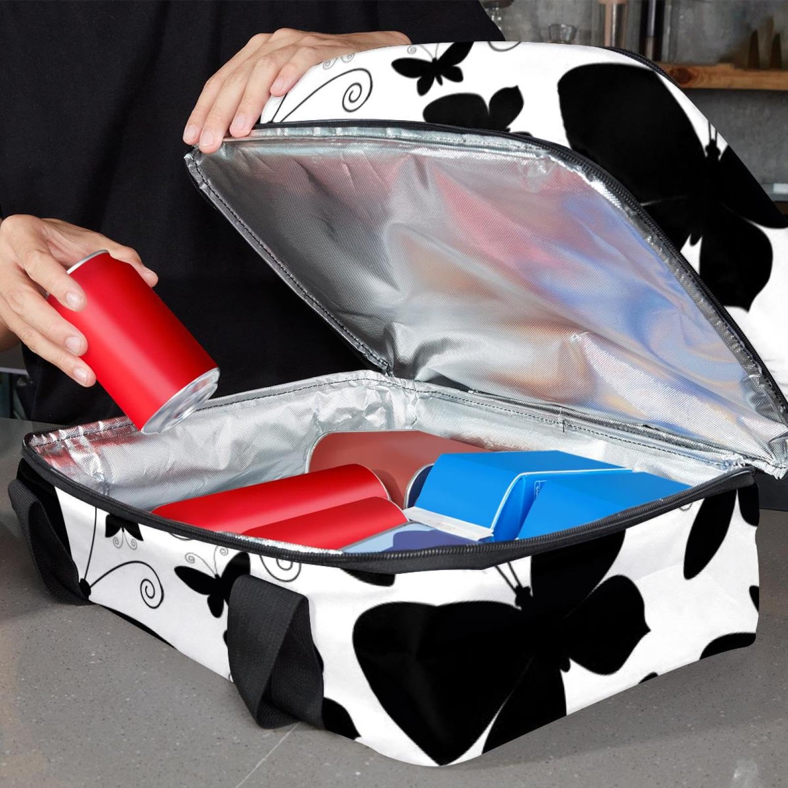 Grand sac à déjeuner isotherme pour homme et femme, double couche, étanche, étanche, réutilisable, sac fourre-tout pour le travail, l'école, le pique-nique, la plage, le camping, les voyages, motif