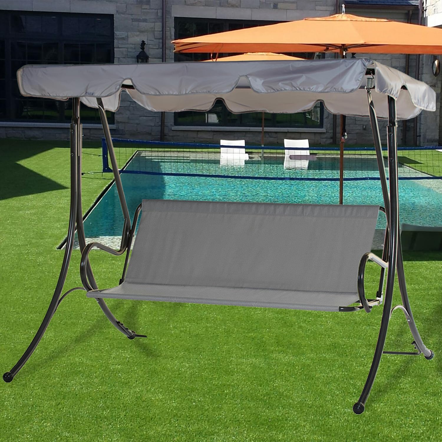 Housse de siège de rechange pour balancelle hollywoodienne - Imperméable - Oxford 600D - Pour l'extérieur - 2 et 3 places - 115 x 48 x 48 cm - Gris