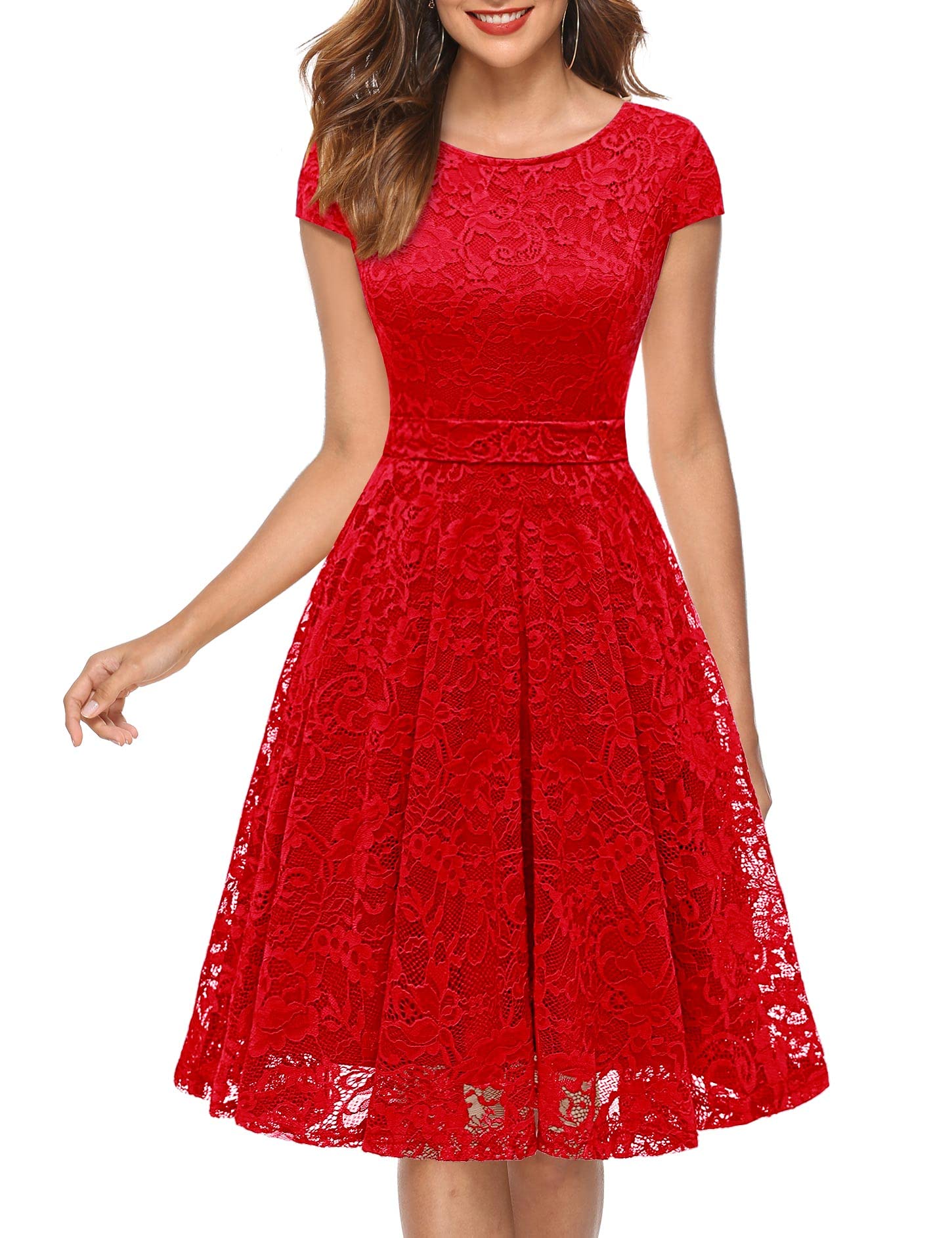 MUADRESS Vestido de cóctel hasta la Rodilla, Mangas de Encaje, Vestido de Dama de Honor, Floral, Elegante