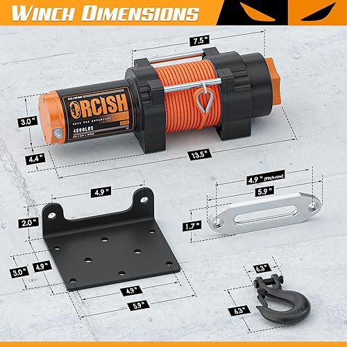 Miniatura 5 de ORCISH Cabrestante eléctrico impermeable de 4500 libras 12V CC, kit de cabrestante ATV/UTV para remolque, cuerda sintética de 1/4 pulgadas x 50 pies