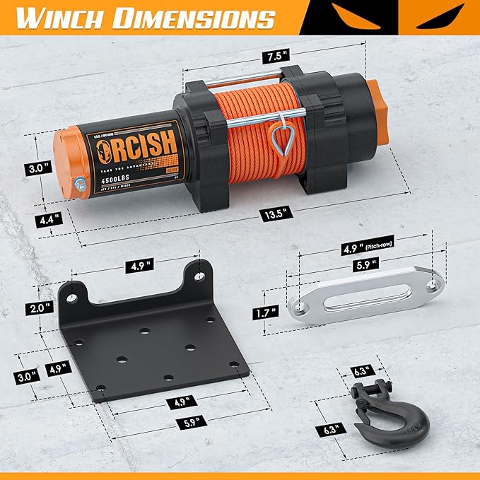 Winche Eléctrico 4500 lb 12V DC ORCISH con Control Remoto miniatura 5