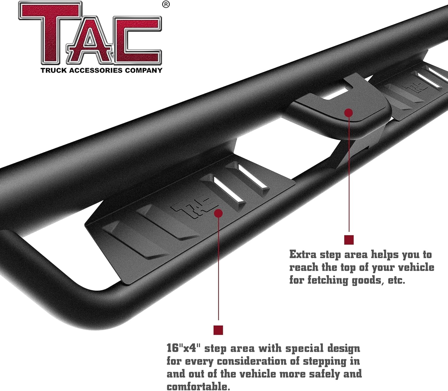 TAC 4” Drop Running Boards Compatible with 2024-2026 Toyota Tacoma Double Cab (Include Hybrid Model)| Side Steps| Step Rails| Nerf Bars| Rocker Slider| Two-Stair| Fine Texture Black (2PCS)