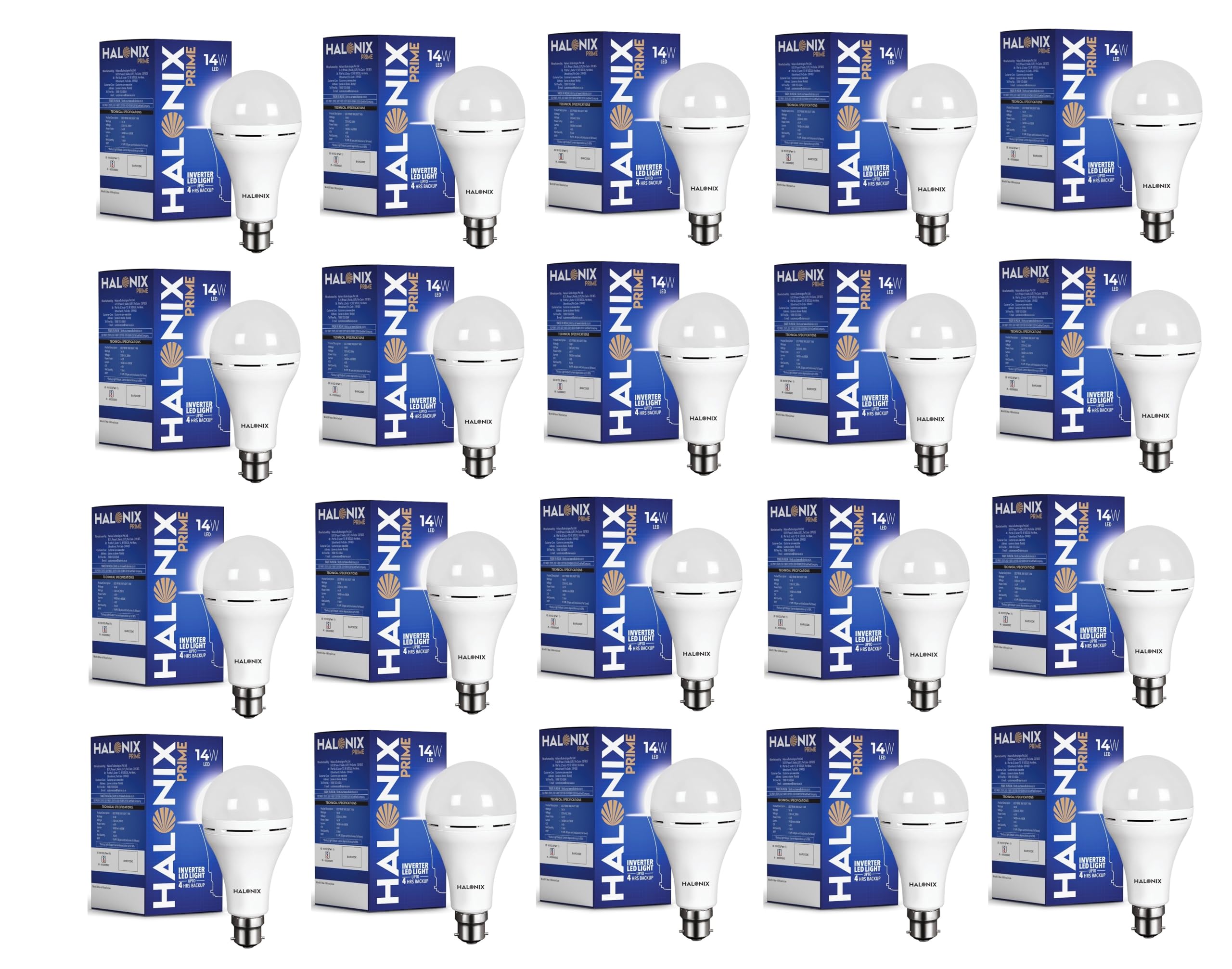 Halonix 14W B22D Led Emergency Bulb | Rechargeable Emergency Bulb For Power Cuts | Backup : 4Hrs | Cool Day Light | Pack Of 20 | Rechargeable Emergency Light