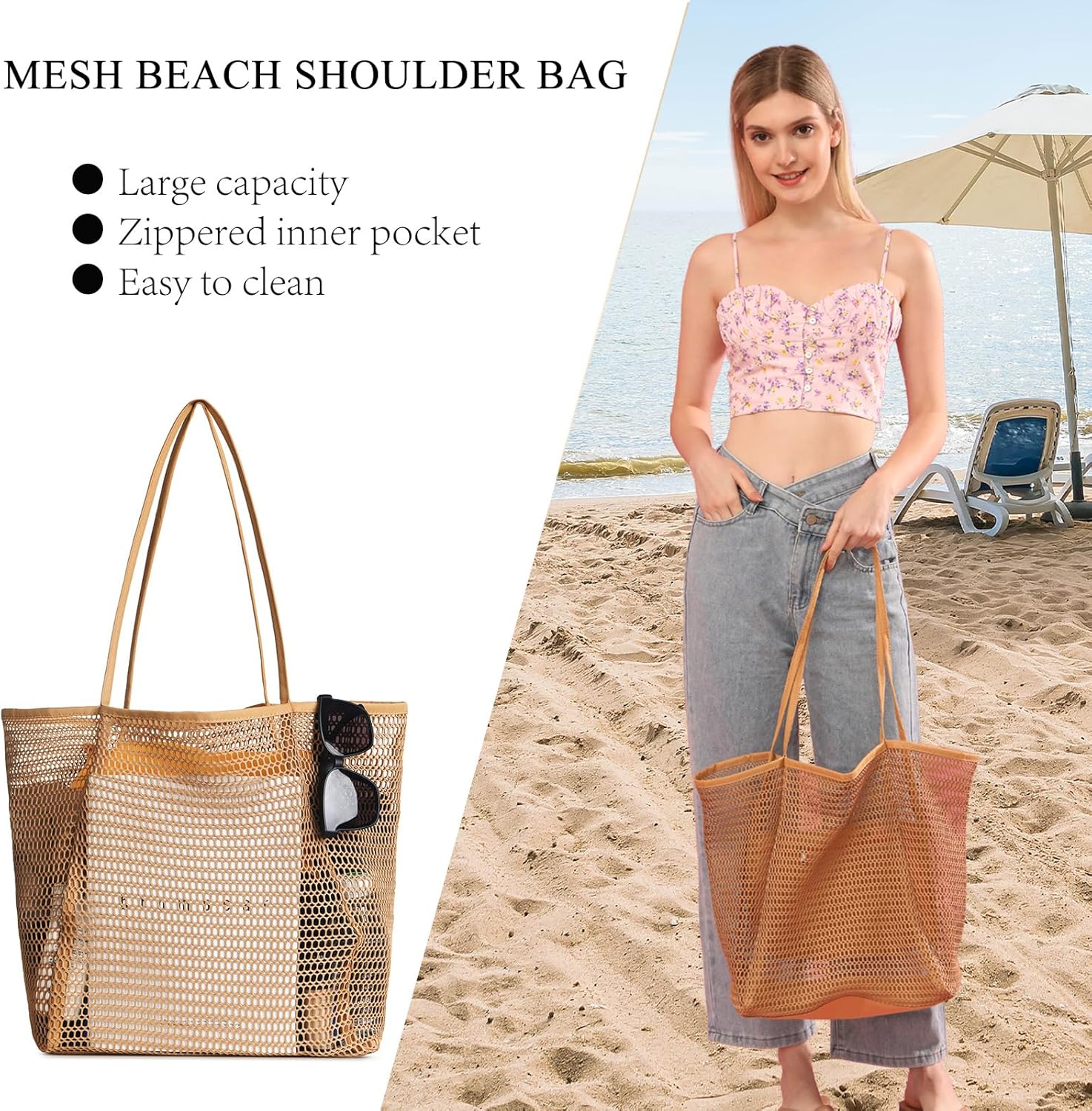 Iioscre Crossbody Bag and Mesh Beach Bag