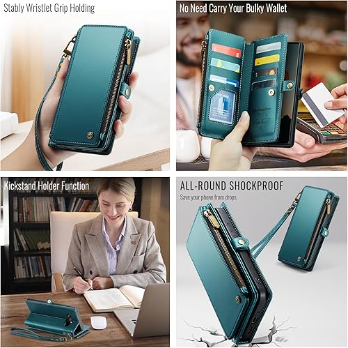 Miniatura 3 de Defencase Funda para Samsung Galaxy Note 9, bloqueo RFID, para Galaxy Note 9, cartera para mujeres y hombres, correa magnética de piel sintética,