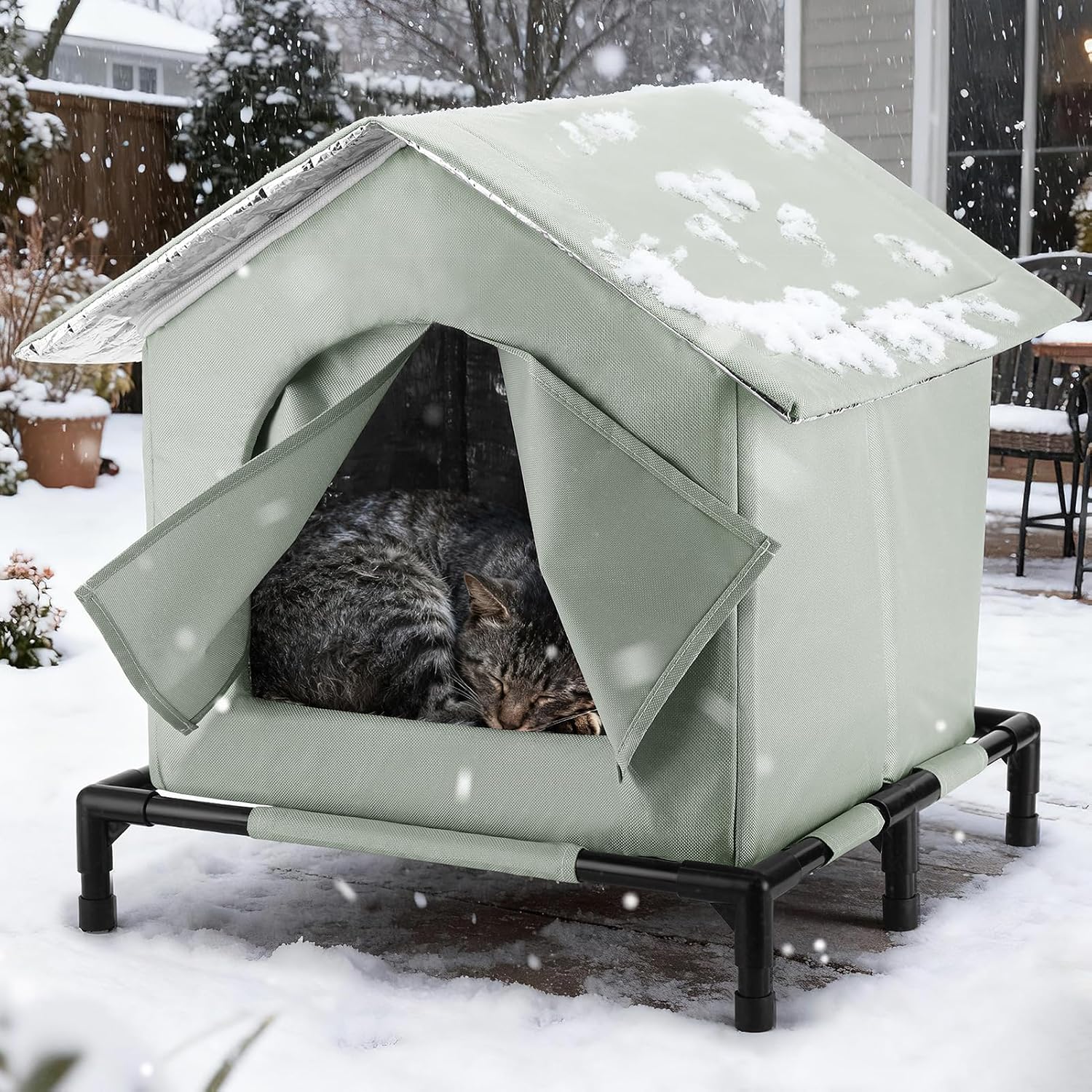 Elevated Cat House for Outdoor - Weatherproof Feral Cat Shelters for Winter, Waterproof Pet House for Keeping Outdoor Cats Warm