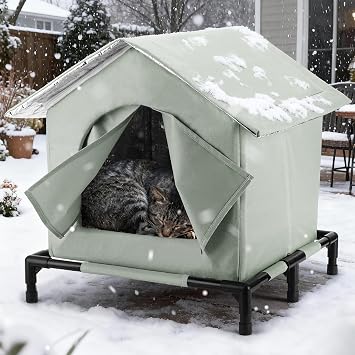 Elevated Cat House for Outdoor - Weatherproof Feral Cat Shelters for Winter, Waterproof Pet House for Keeping Outdoor Cats Warm