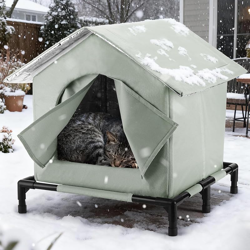Casa para Gatos Externa Elevada e Impermeável MEWTOGO com Estrutura, Cinza