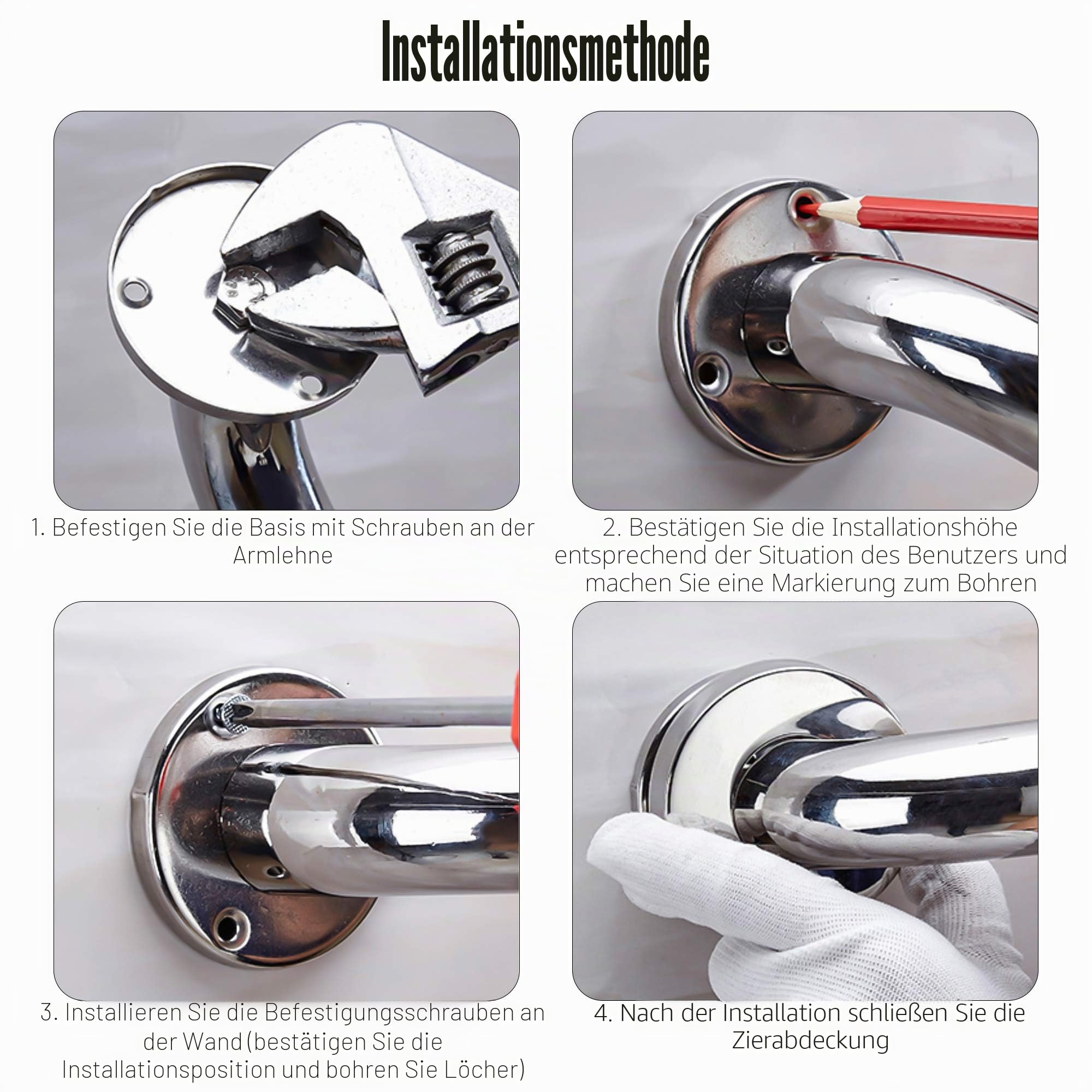 Badewannen Haltegriff, 30cm Weiß Rutschfest Griffstange Badezimmer, für Bad & Dusche Wandhaltegriff, aus Edelstahl & Nylon-Sicherheitsgriffe, für Senioren