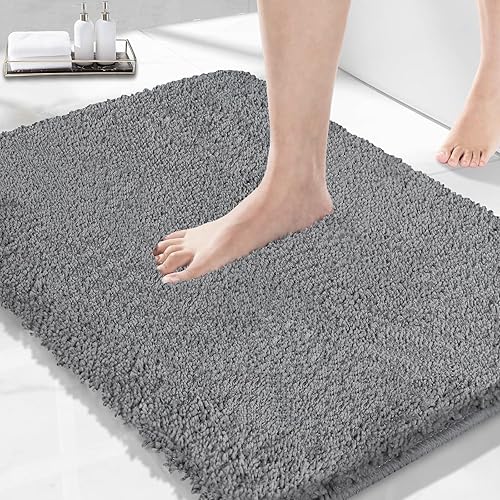 Miniatura 9 de Alfombras de baño grises de 23.6 x 16.9 pulgadas, extra suaves, absorbentes, gruesas, peludas, antideslizantes, de secado rápido, lavables a Gris