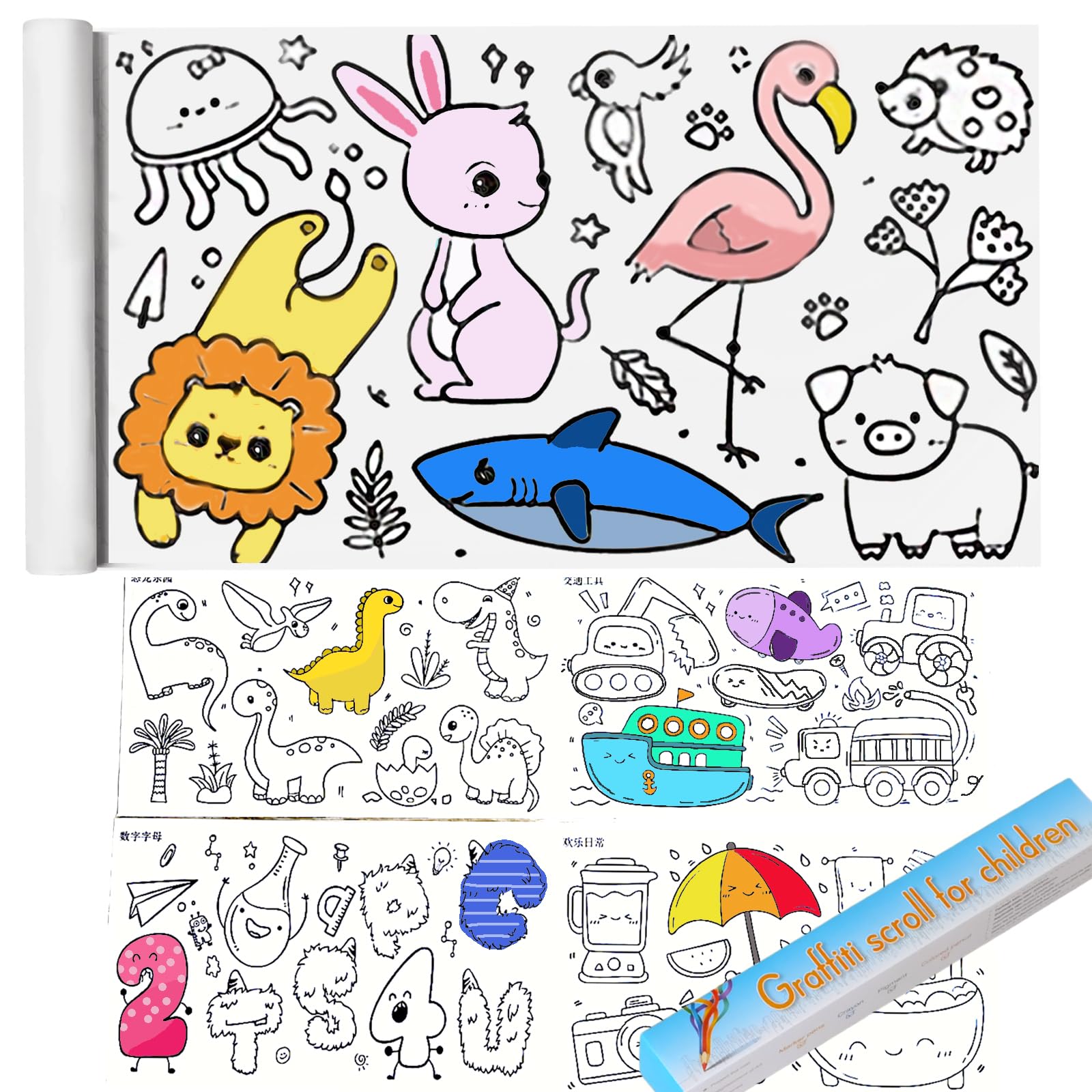 Coloring Paper Roll for Kids, Large Toddler Drawing Poster Paper Roll, Sticky Wall Painting Paper for Party School Activity Gift, 118x11.8 Inch (All in one)
