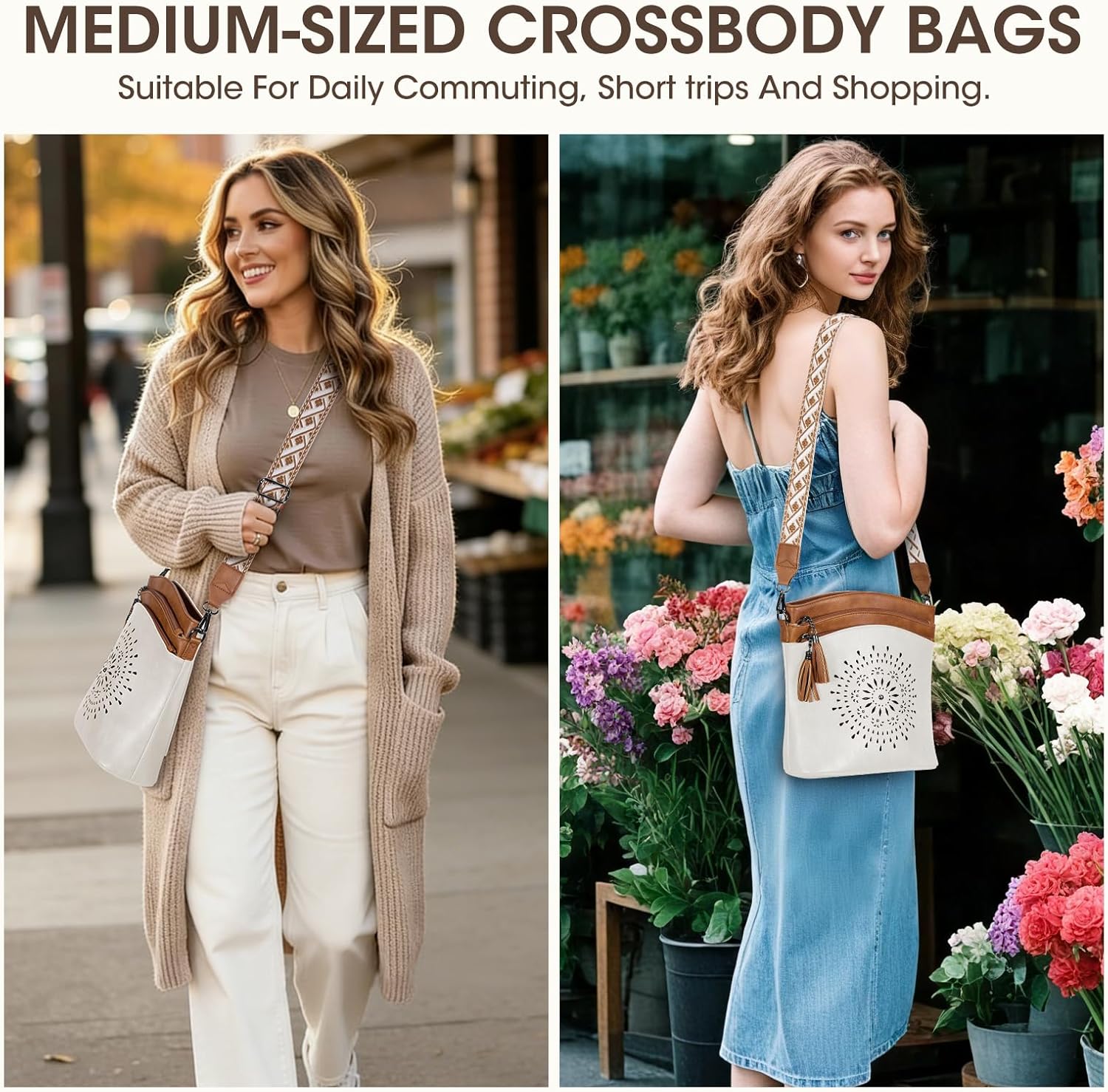 RAINSMORE Women's Medium Leather Crossbody Bag - Lightweight Casual Purse for Weekend Shopping, Everyday Outings, Travel