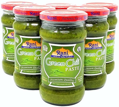 Rani Green Chilli - Pasta de cocina de 10.58 onzas (10.58 oz), paquete de 5+1 GRATIS  Vegano  Sin gluten  Sin OMG  Sin colores  Origen indio