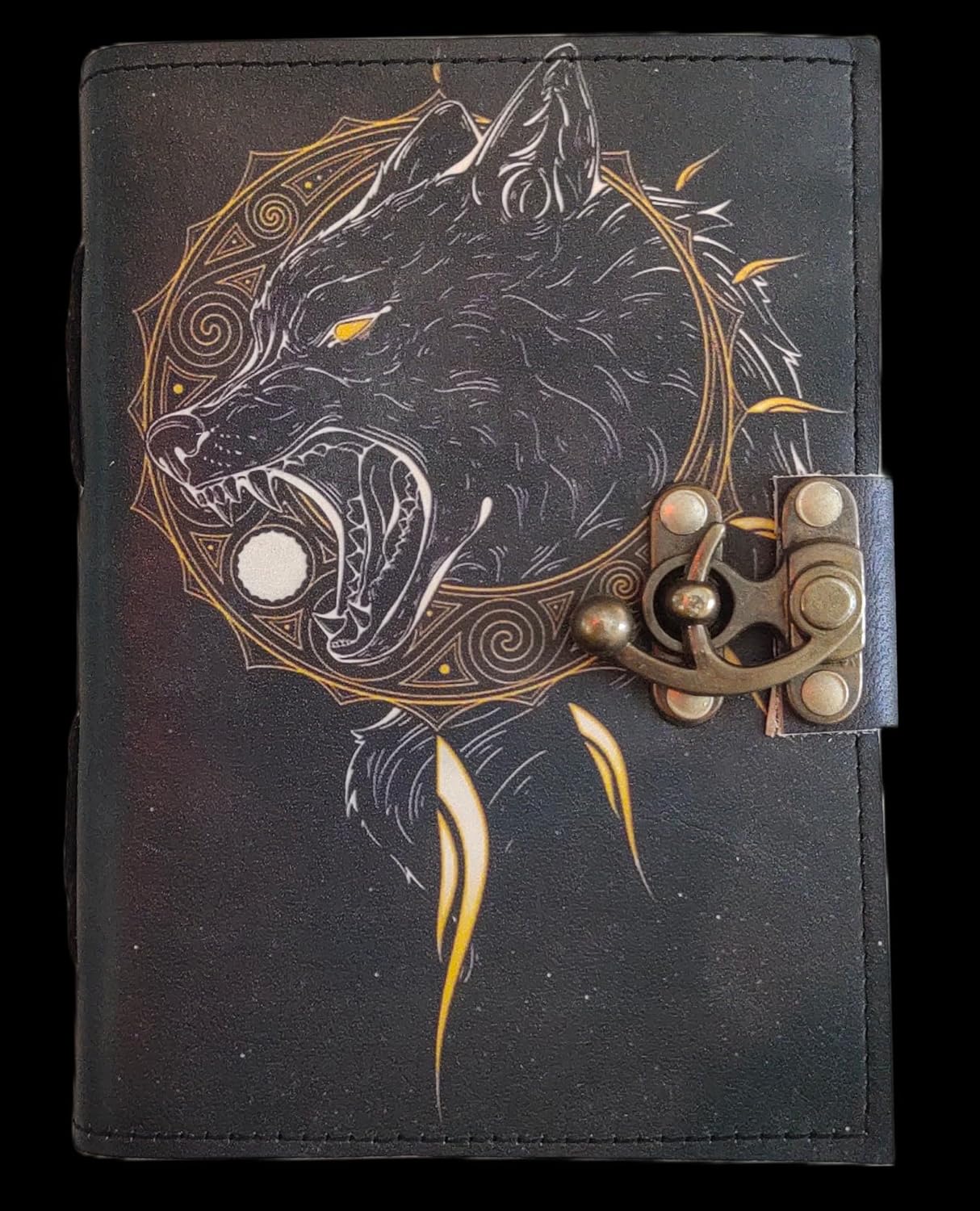 CORIUM ARTIFEX Black Wolf Leather Journal for men and women, 200 Pages of Antique Handmade Deckle Edge Vintage Paper, Use as Sketchbook, Drawing Journal, or Photo Album (7 X 10)