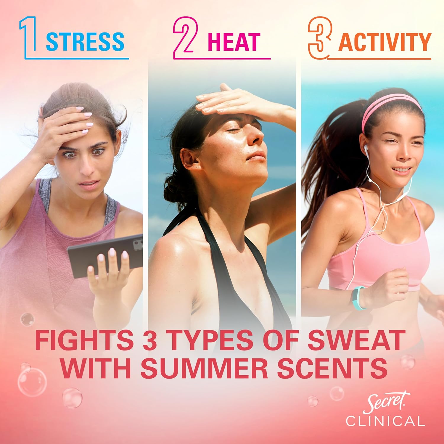 Secret Clinical Strength Antiperspirant Deodorant for Women, 3X Stress Protection, 72hr Sweat & Odor Protection, Pro-Hyaluronic Acid, Invisible Solid, Watermelon Summer Fizz Scent, 1.6 oz image 2
