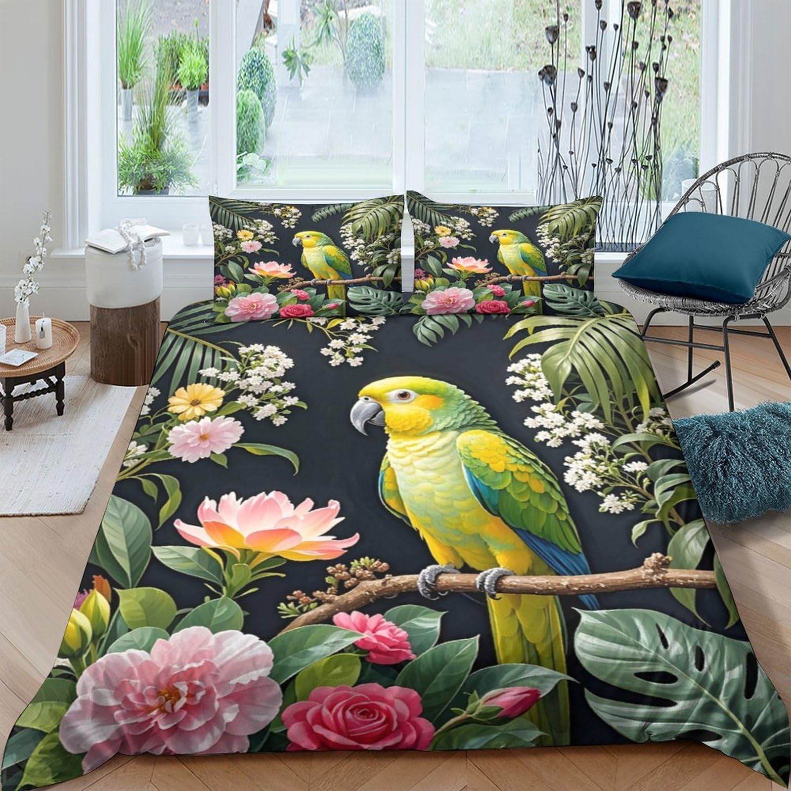 Unrxjzlvm Style-6 Tropical Parrot Floral Bedding Microfiber Set Teens Students Home