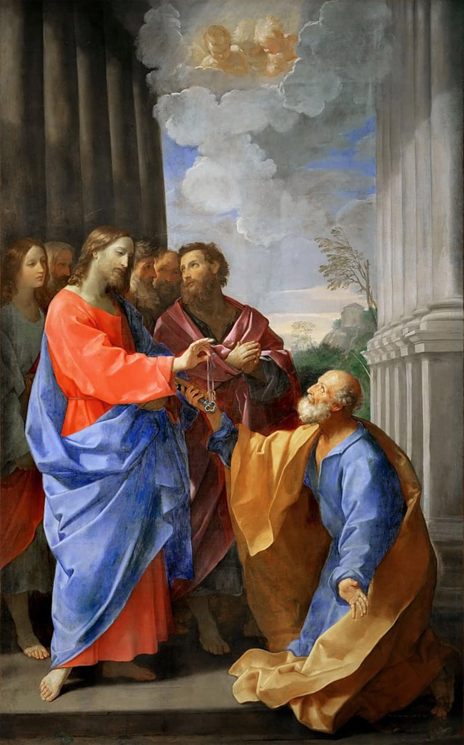 Artxlxxbn No Frame Famous Prints Artwork Pictures Poster Painting Art Christ Giving The Keys To Saint Peter By Vintage Painting Artwork Landscape Pictures For Home Decor 60X90cm