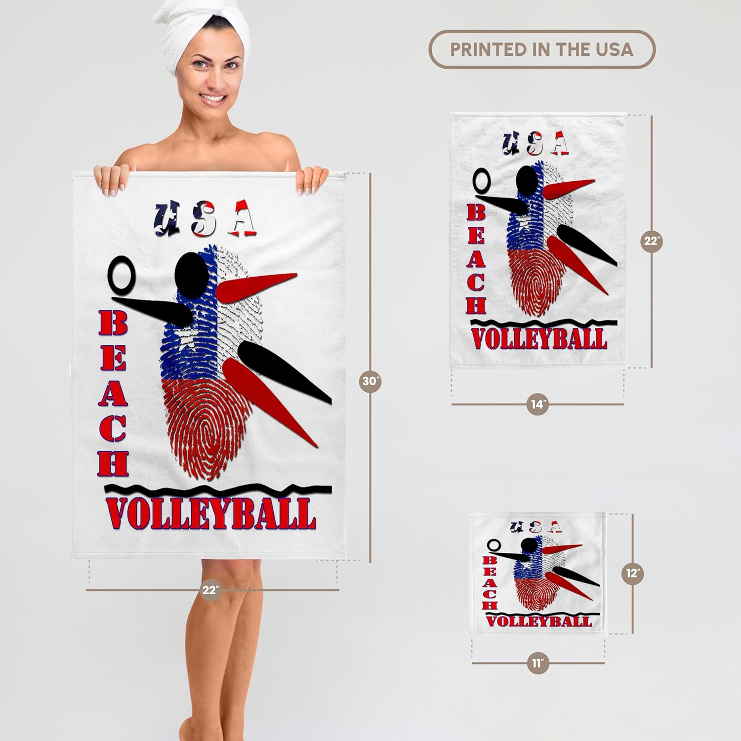 3dRose USA Beach Volleyball. Win. Score. Champion. 22x30 Bath Hand Pool Towel