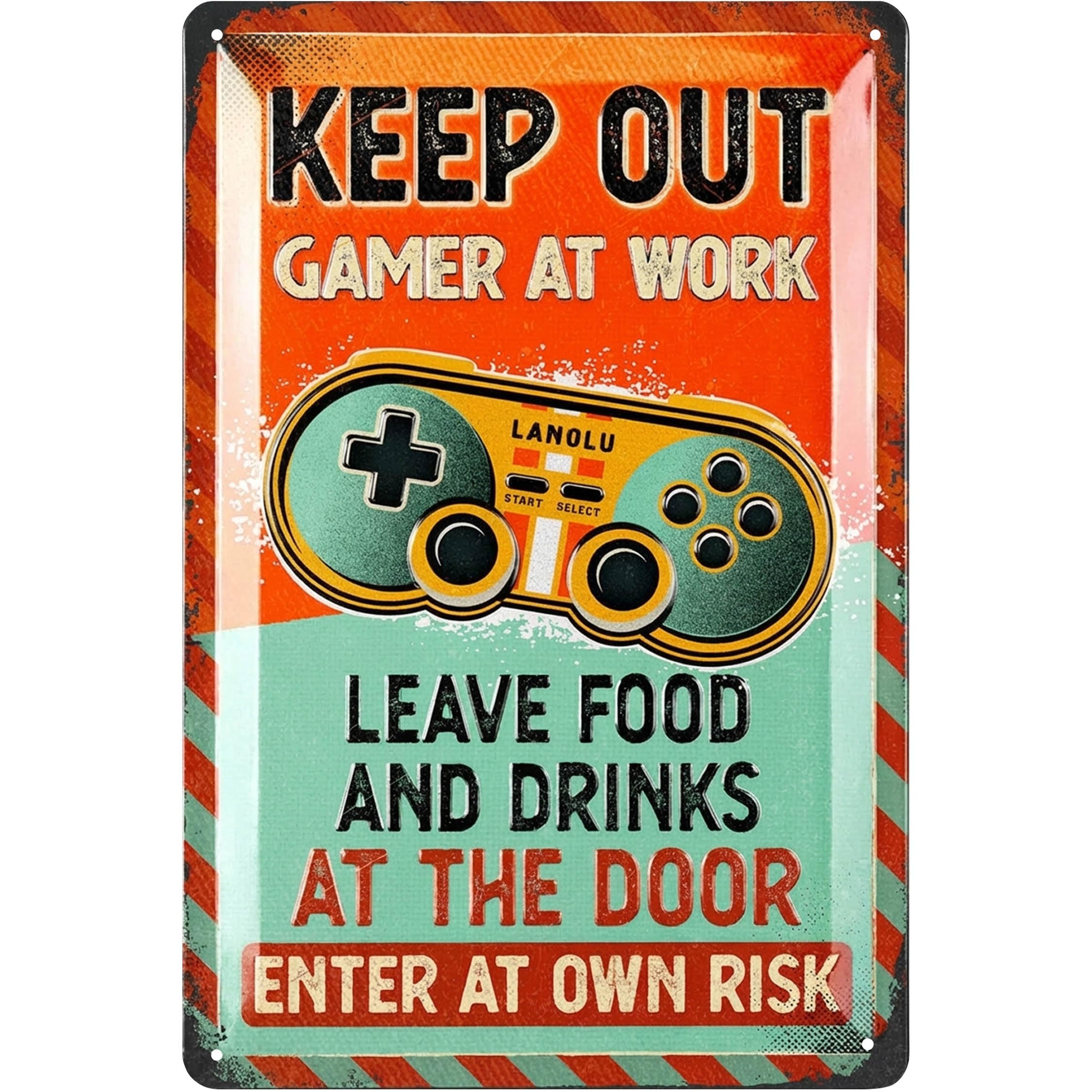 Lanolu Men's Keep Out Gamer At Work Vintage Tin Sign - Keep Out Gamer At Play Sign, Do Not Disturb I'm Gaming, Video Game Metal Sign, Gamer Room Decor For Retro Wall Decor, 12X8"
