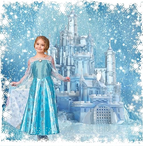 Miniatura 6 de Yeele Fondo de fotos de castillo de hielo, 5 x 7 pies, diseño de castillo azul, fondo de fotografía de castillo azul, para fiesta de cumpleaños,