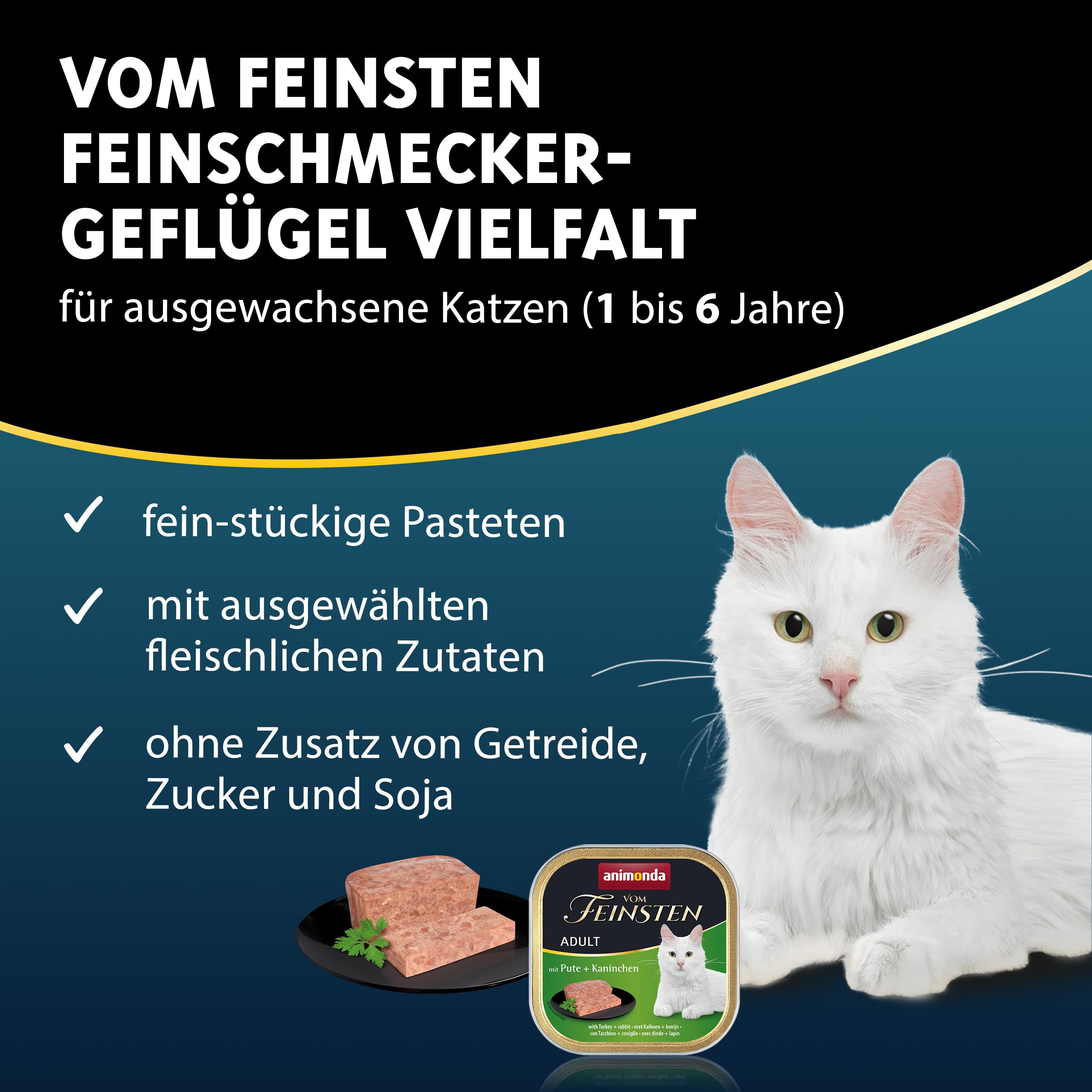 animonda Vom Feinsten Adult Vielfalt (32 x 100 g), Nassfutter für ausgewachsene Katzen, Katzenfutter ohne Getreide und Zucker, mit 100 % frischen, fleischlichen Zutaten