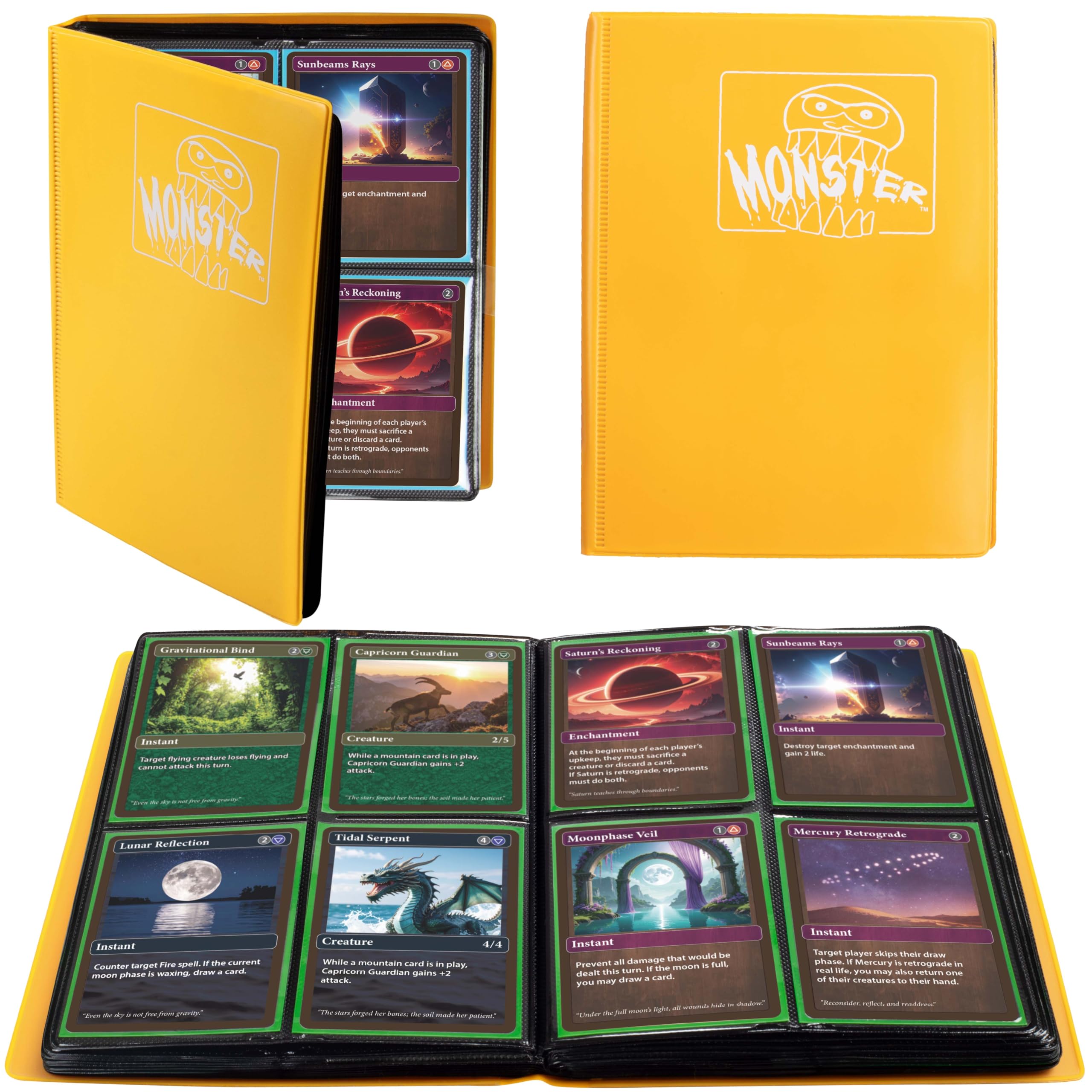 mtg card album The Original Monster Trading Album- 20 Side Loading 4-Pocket Pages TCG Binder-Holds 160 Sleeved Trading Cards-Matte Sunflower Orange- Compatible with Yugioh Pokemon Magic the Gathering Cards : Toys & Name:Mishra's Burnished Banner Cards or Pokemon Really EFFED UP Grixis