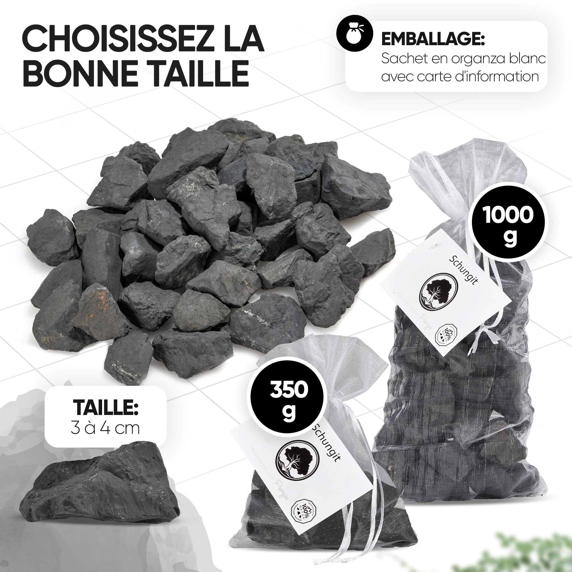 PURAJA Set de Pierres Précieuses: Shungite | Naturelles de Première Qualité | Pour Utilisation Polyvalente à Eau, Guérison et Chakra