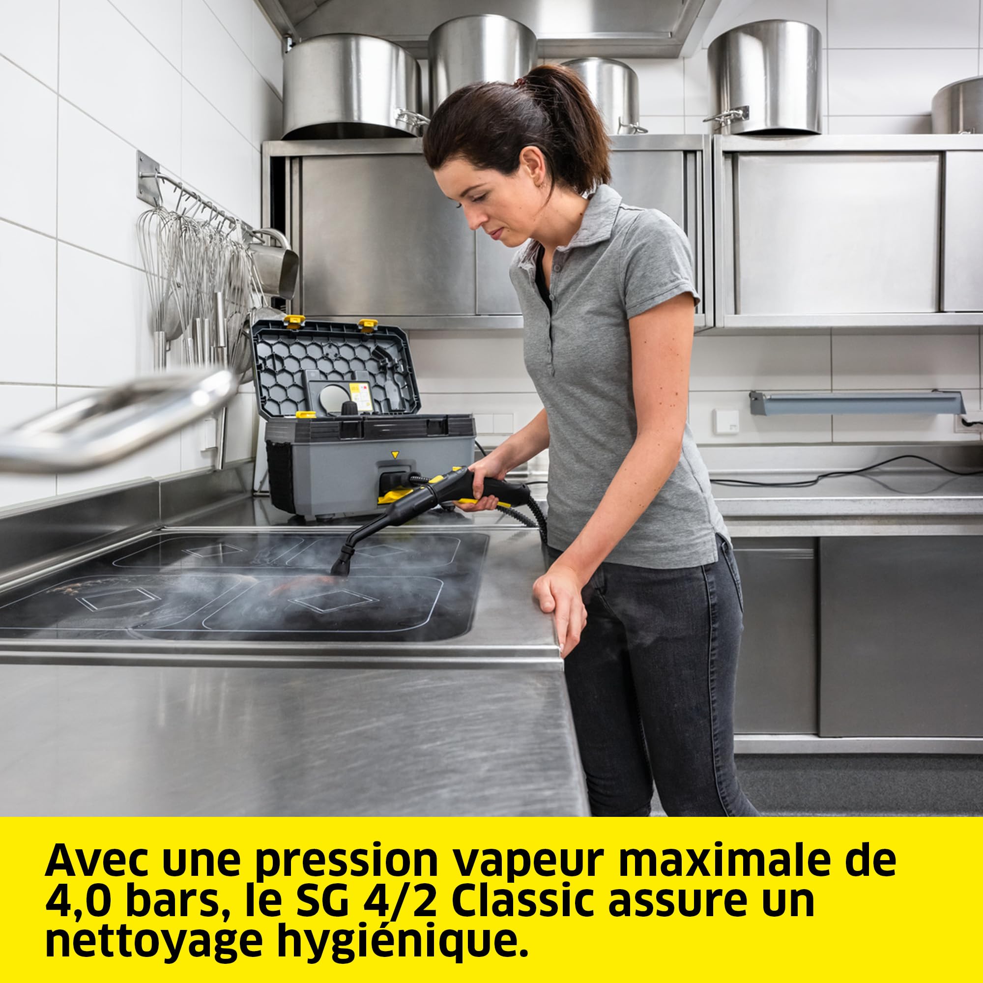 Kärcher nettoyeur vapeur SG 4/2 Classic, pression vapeur : 4 bars, réservoir : 0,5 l chaudière + 1,5 l réservoir d'eau propre, buse à main, tuyau vapeur de 2,5 m, Power buse, accessoires multifonction