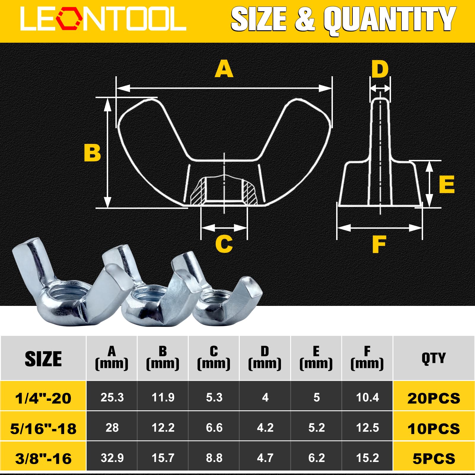 LEONTOOL 35PCS SAE Sizes Wing Nuts Assortment Kit 1/4"-20, 5/16"-25 - Image 2