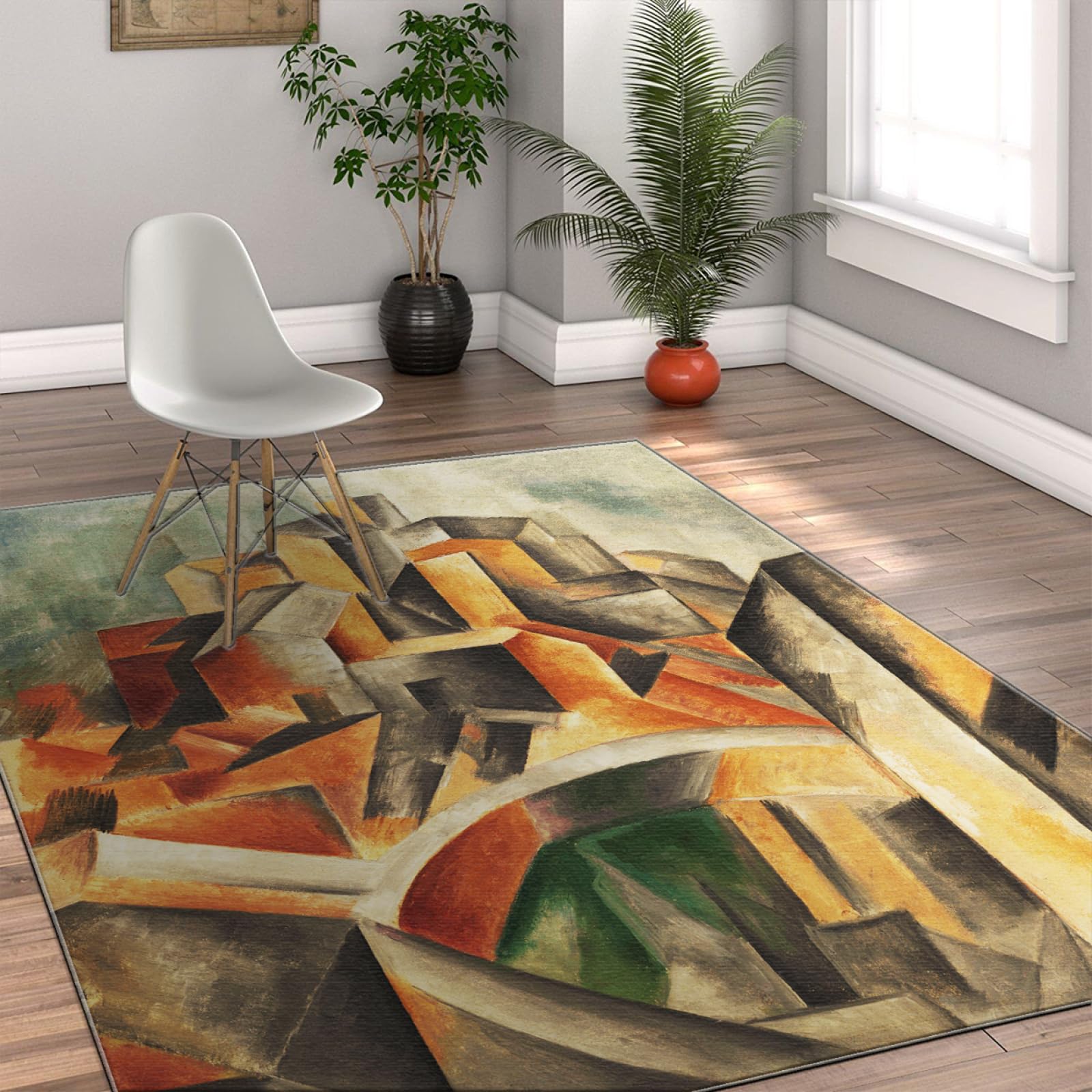 Geometryczny dywan z niskim runem do salonu, dywan w stylu Picasso, klocki do sypialni, do wewnątrz i na zewnątrz, 180 x 340 cm