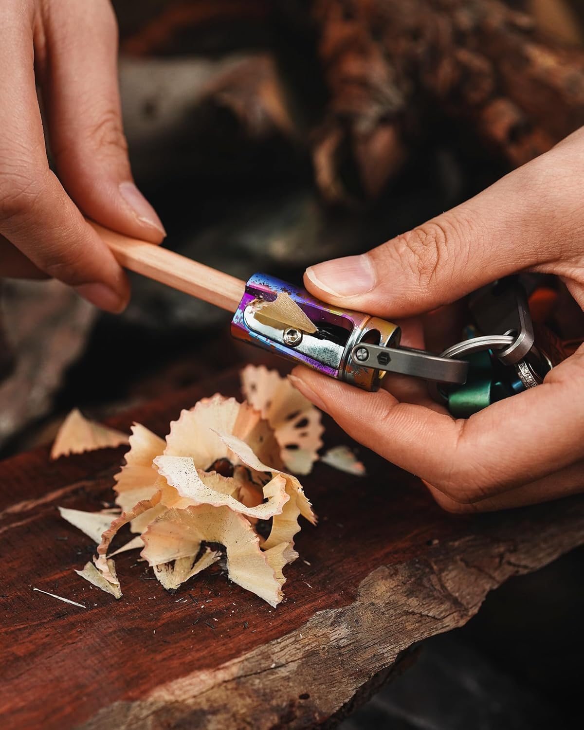 KeyUnity KT00 Titanium Alloy Handheld Pencil Sharpener - German Steel Blade, Single Hole Manual Pencil Sharpener for Colored Pencils, Crayons, and More - Ideal for School/Office/Outdoor (Ink Splash)