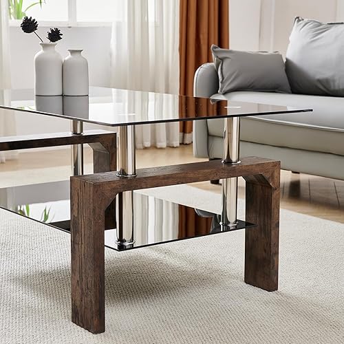 Miniatura 50 de Mesa de centro rectangular para sala de estar, mesa de té adecuada para sala de espera, mesa de centro lateral moderna con patas de madera, mesa de