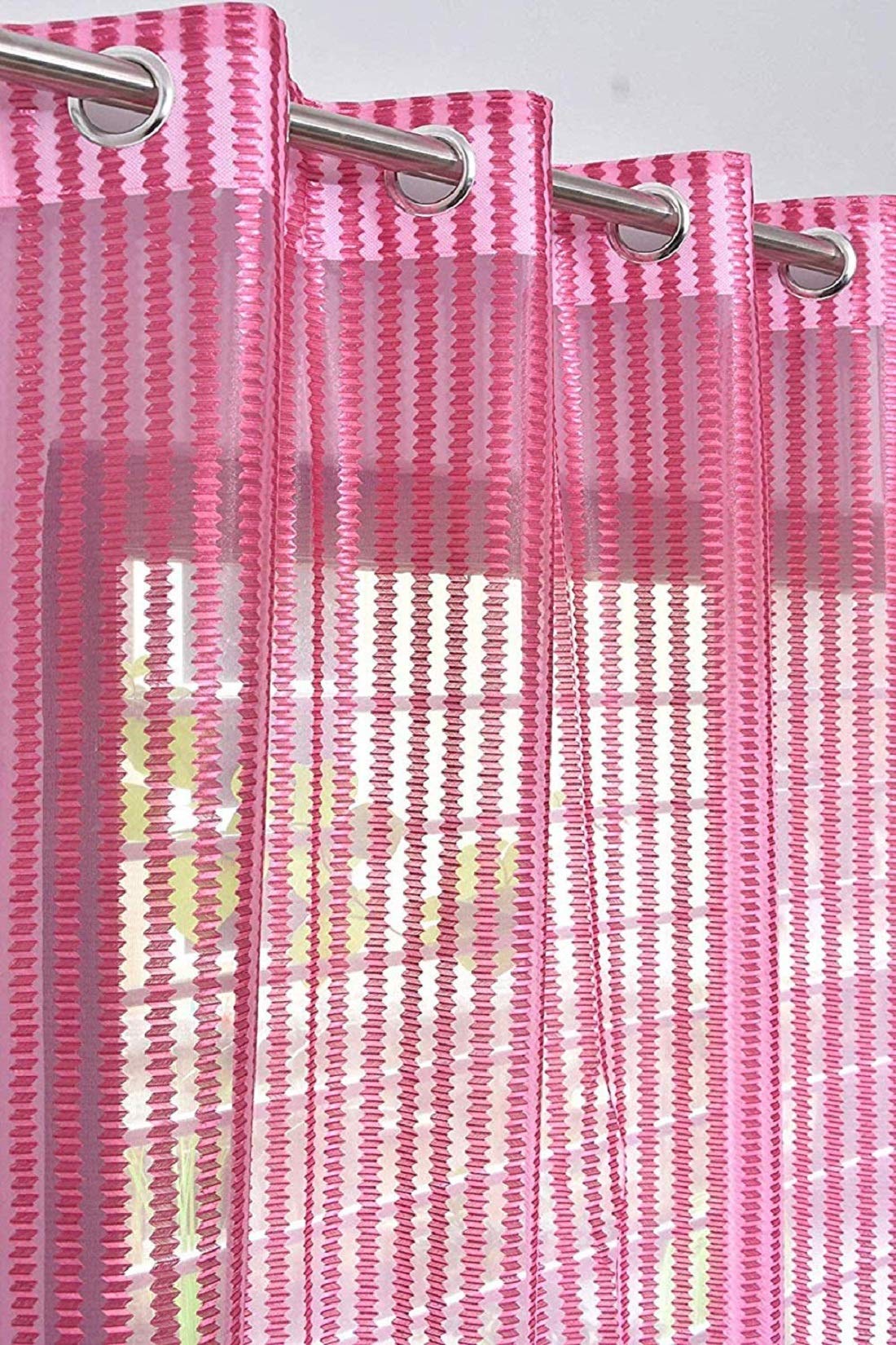 Blexos Saawaan Premium Beautiful Sheer Strip String Hanging Heavy Quality Sheer Net Curtains for Long Door (Pink, 9 Feet) - Set of 2