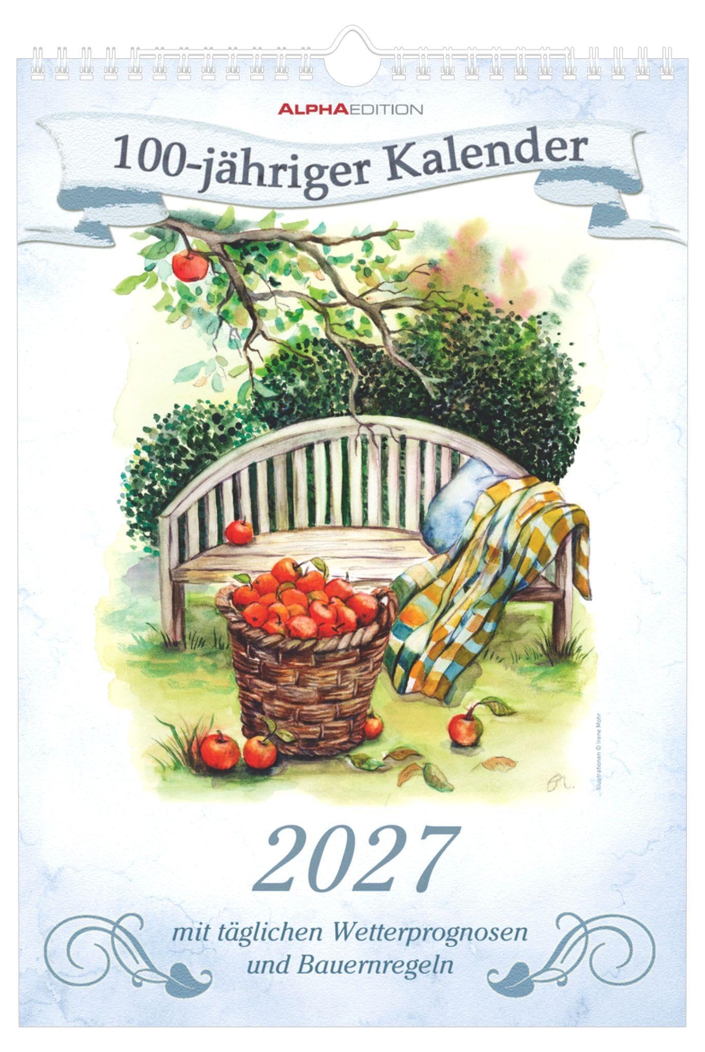 100-jähriger Kalender 2027: Wandkalender 23,7x34 cm mit täglichen Wetterprognosen, Bauernregeln und Platz für Notizen