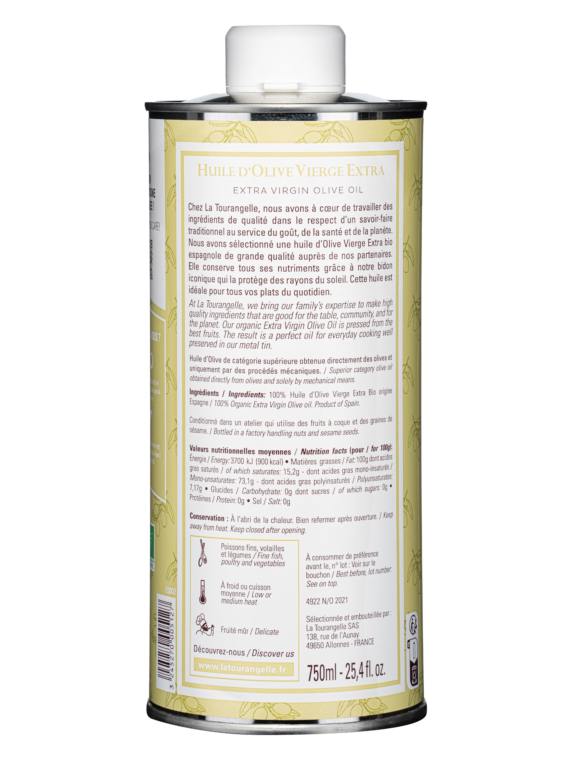 La Tourangelle - Huile d'olive vierge extra Bio - Fruité mûr - Extraite à froid - Riche en polyphénols & Omega 3 - Huile de qualité supérieure - 750ml