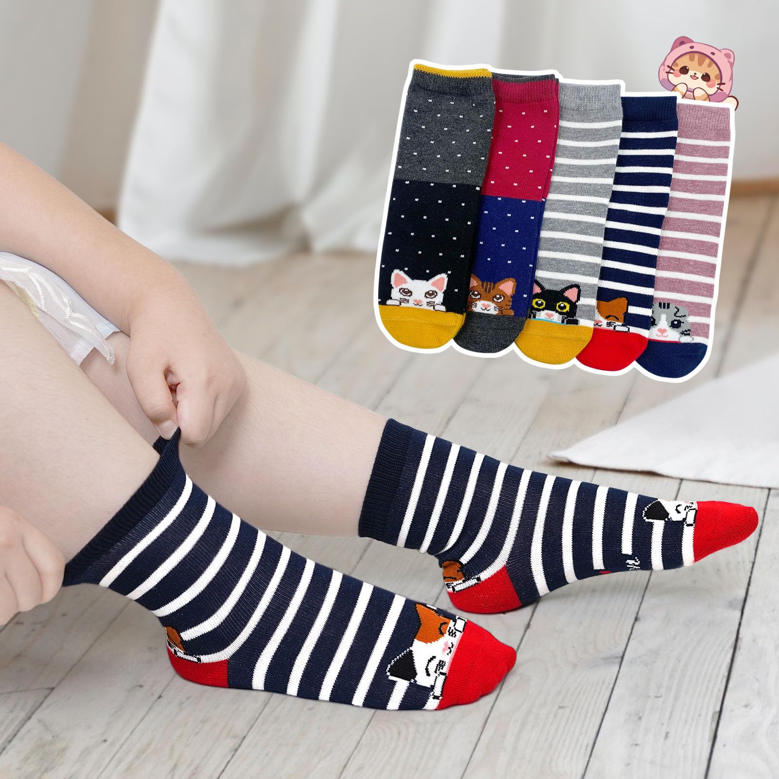 LOFIR Calzini Divertenti in Cotone per Bambina: Calze Bambina Calzini Bimba Motivo Animali 5 paia