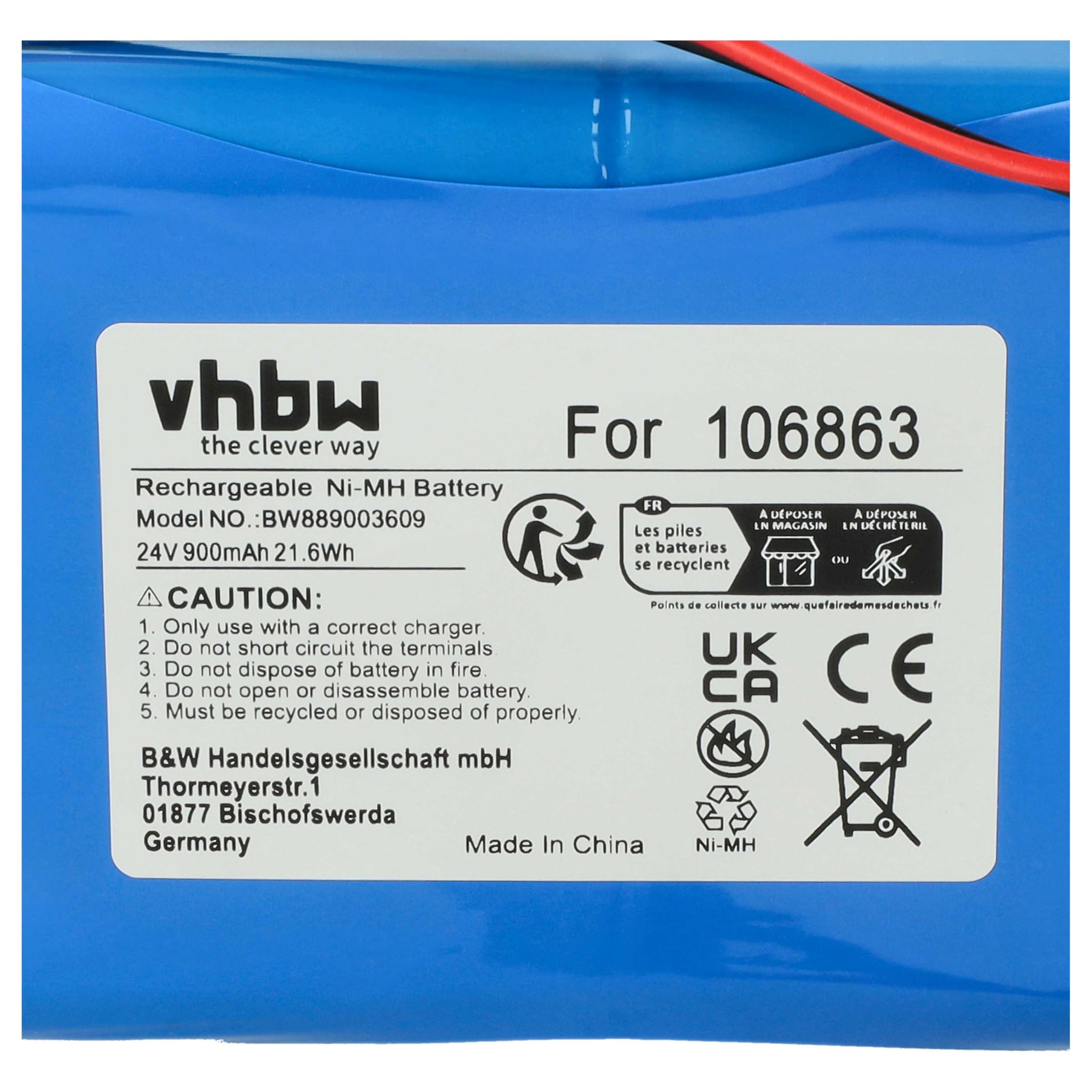 vhbw batteria sostituisce Geze 25020, 106863, 20KR15/48, 80100404, 4894128192794, 51526 per porta elettrica scorrevole (0,9Ah, 24V, NiMH)