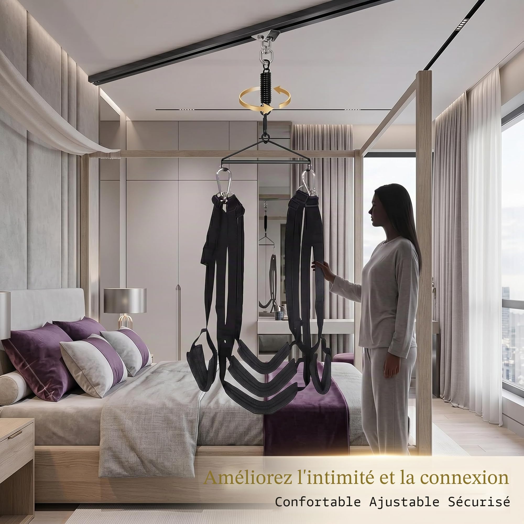 Balançoire sexuelle pour le plafond, balançoire sexuelle confortable avec coussinets extra larges, kit de bondage SM extra robuste pour les couples