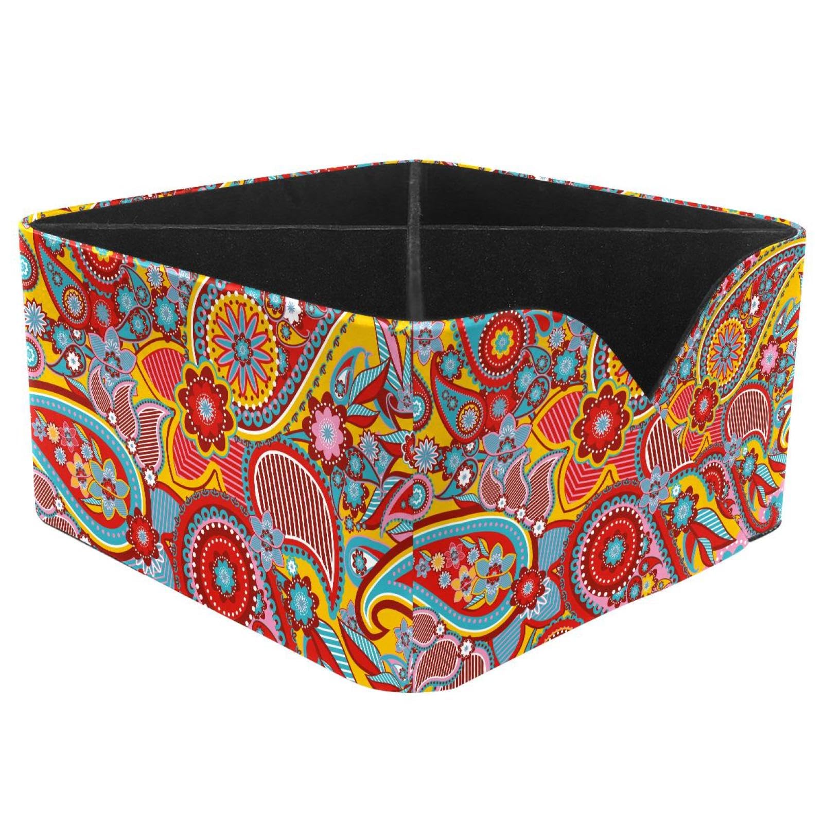 KengjuTesu Paisley Desktop Organizer Pen Holder, Rectangular Pencil Cup for Office, Study and Makeup Stations