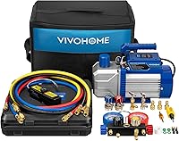 VIVOHOME 1/3 HP 5 CFM Vacuum Pump Kit with 4-Way Manifold Gauge, Leak Detector & 5ft Hoses for R134a R22 R410a HVAC AC Repair