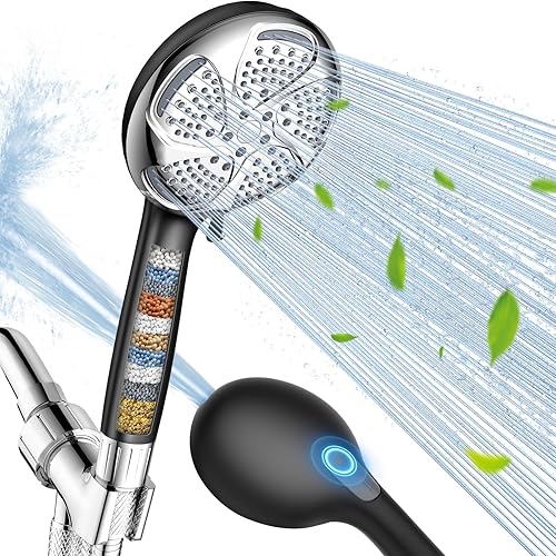 FEELSO Cabezal de ducha filtrado con portátil, cabezal de ducha de alta presión con 7 pulverizadores con filtros para agua dura, elimina el cloro,