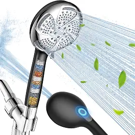 FEELSO Chuveiro filtrado com portátil, chuveiro de alta pressão com 7 sprays com filtros para água dura - remove cloro, reduz a coceira seca na pele, bocais antientupimento, lavagem elétrica para